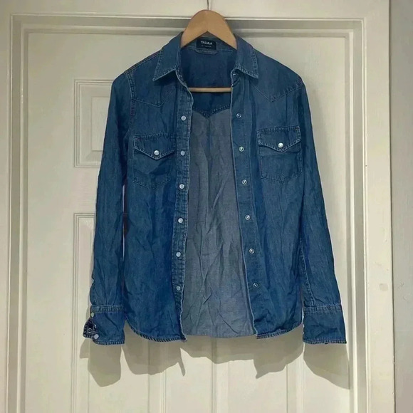 Talula Aritzia Denim Jean Top - Picture 1 of 8